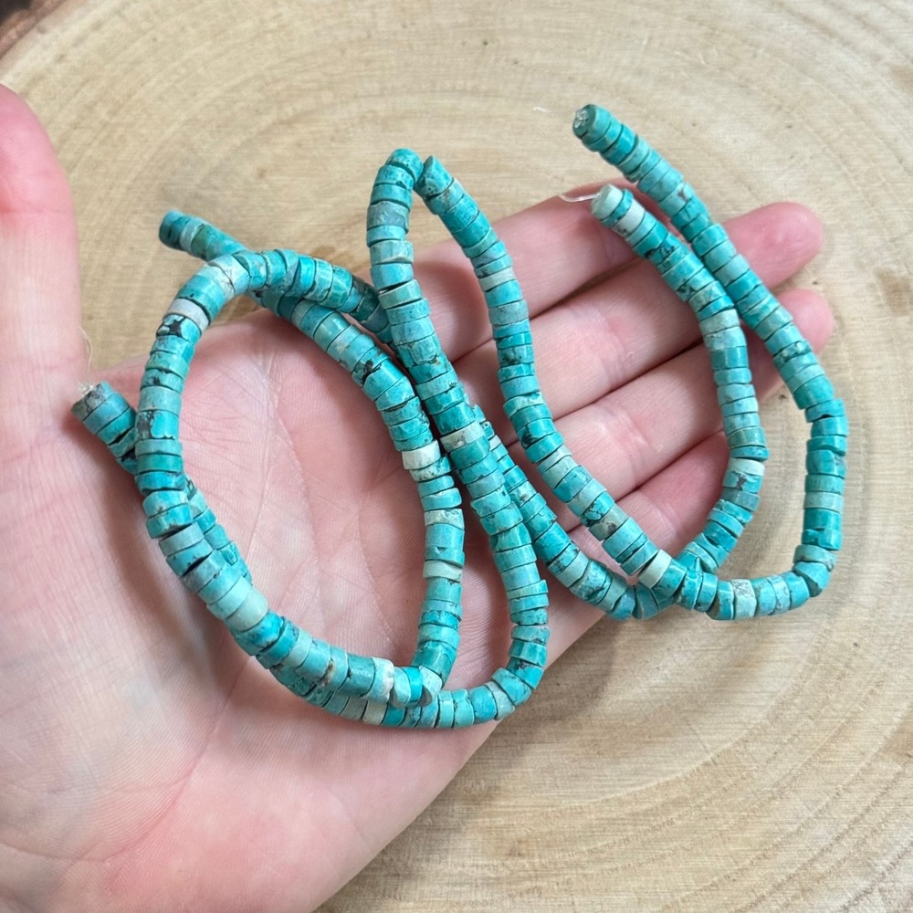 VTG Blue turquoise loose beads Heishi Native American 2 strands 15" 57g Natural